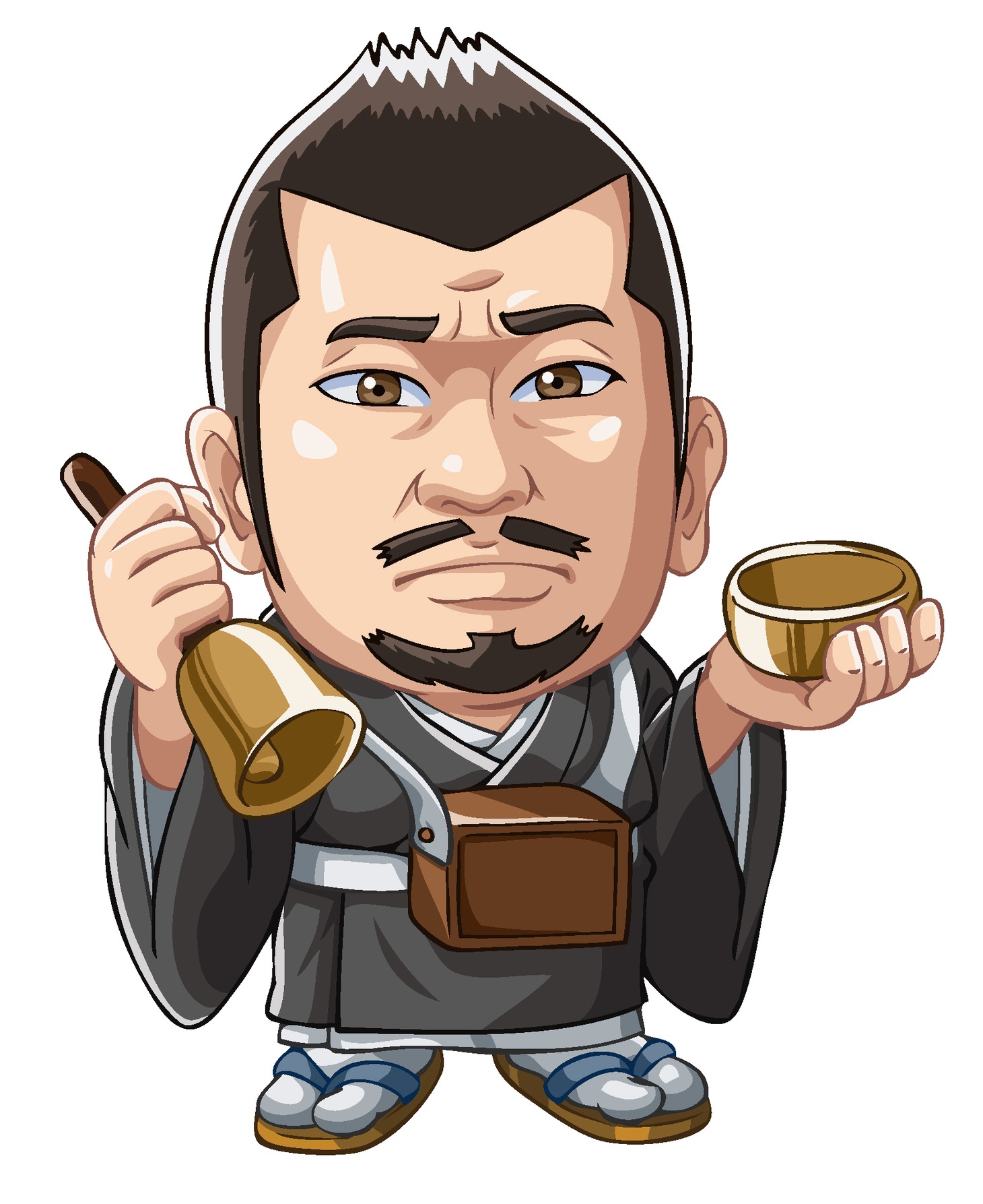 「びっくりぱちんこ 爽快 水戸黄門2」に登場するザ!!トラベラーズplus・ケンドーコバヤシのアニメキャラクター。(c)KYHD.2010