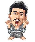 「びっくりぱちんこ 爽快 水戸黄門2」に登場するザ!!トラベラーズplus・世界のナベアツのアニメキャラクター。(c)KYHD.2010