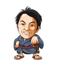 「びっくりぱちんこ 爽快 水戸黄門2」に登場するザ!!トラベラーズplus・チュートリアル福田のアニメキャラクター。(c)KYHD.2010