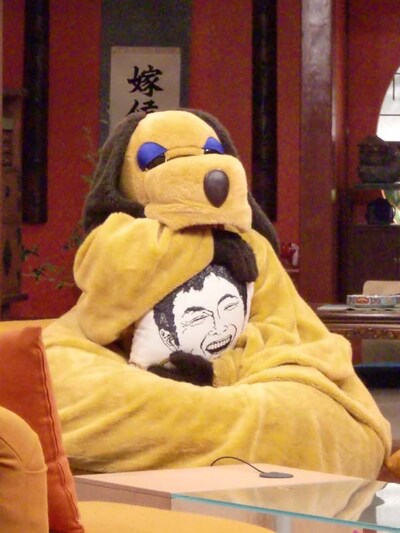 「さんまのまんま」の名物キャラクター・まんまちゃん。かつてはバク転なども披露していた。日頃運動はほとんどしてないそう。