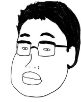 メガネと唇が特徴的。