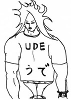 髪型と腕の太さが特徴。