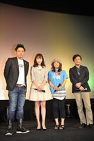 地域発信型映画「謝謝OSAKA」の舞台挨拶。友近は、「東京に戻るまでに快晴の沖縄を体感したい」と、あいにくの天気が続く沖縄での希望を語った。