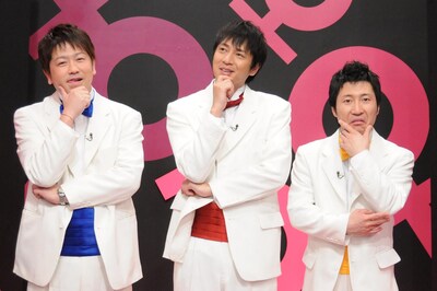 新番組「妄想ガールズコレクション（仮）」に出演する“三羽ガラス”ことチュートリアル徳井、ランディーズ中川、すっちー。(c)KTV