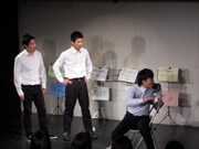 銀行強盗がテーマの夜ふかしの会・鈴木と三宅、フラミンゴ竹森。最後は強盗役の三宅と竹森のコンビネーションボケでオチがついた。