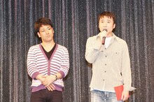 カートヤング（右）とエリートヤンキー橘（左）。カートヤングが楽器の口真似を披露したため、何も披露することがなかった橘は「母親がヤクルトのリーダーです」と自慢した。