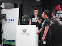 格闘アクションゲーム「ファイターズ アンケージ」は、Xbox 360専用、コントローラー不要の新ゲームシステムKinectに対応したゲームソフト。イベントでは日本マイクロソフトの社員が実践で説明。