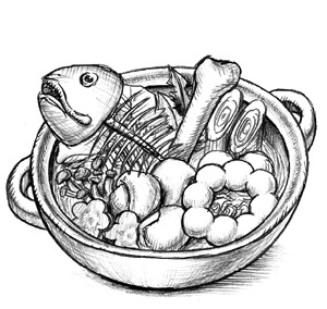 作中で紹介されるイラスト「マズそうなちゃんこ鍋」。