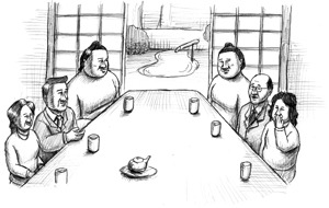 作中で紹介されるイラスト「お見合い八百長」。