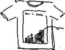 「バナナマンの神アプリ＠」と通販サイト「ネットプライス」のコラボ企画「神アプリ＠×ちびギャザ」で設楽が考案したTシャツ案。