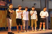 イベントに登場したアンジャッシュ、キングオブコメディ、いけだてつや（左から）。