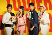 「ピラメキーノ」（テレビ東京系）DVD第3弾の発売記念イベントに登場した、番組内特撮ドラマ「ざっくり戦士ピラメキッド」出演者の（左から）はんにゃ川島、矢島舞美（℃-ute）、はんにゃ金田、梶原善。