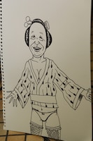 川島が描いた「理想のダムガール」。顔は川島のイラストに頻繁に登場する吉本新喜劇のやなぎ浩二。