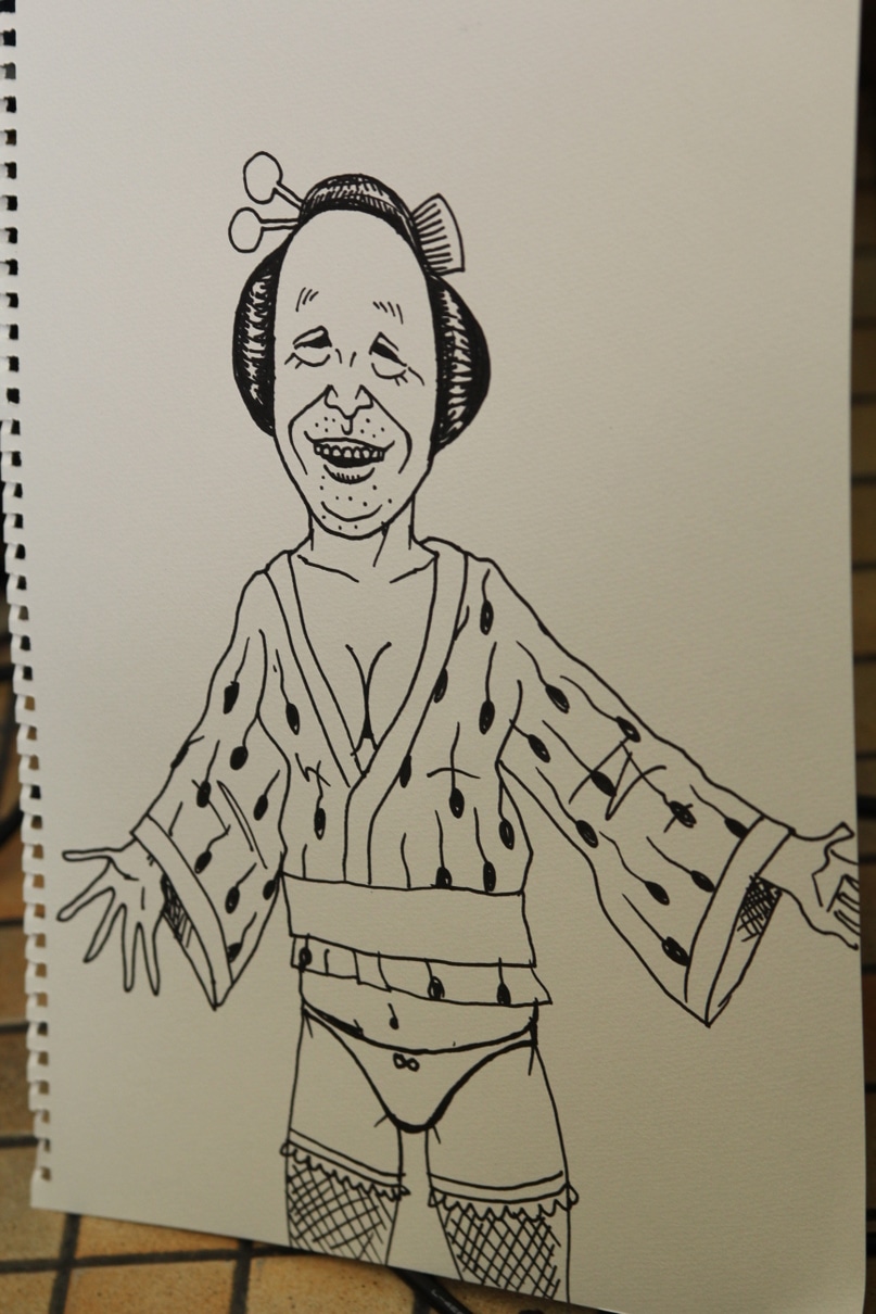 川島が描いた「理想のダムガール」。顔は川島のイラストに頻繁に登場する吉本新喜劇のやなぎ浩二。