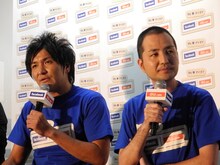 スリムクラブ真栄田（左）と内間（右）。ありきたりなコメントばかりを次々に繰り出す内間について、真栄田は「勇気のある素人なんで、許してください」とコメントして笑わせた。