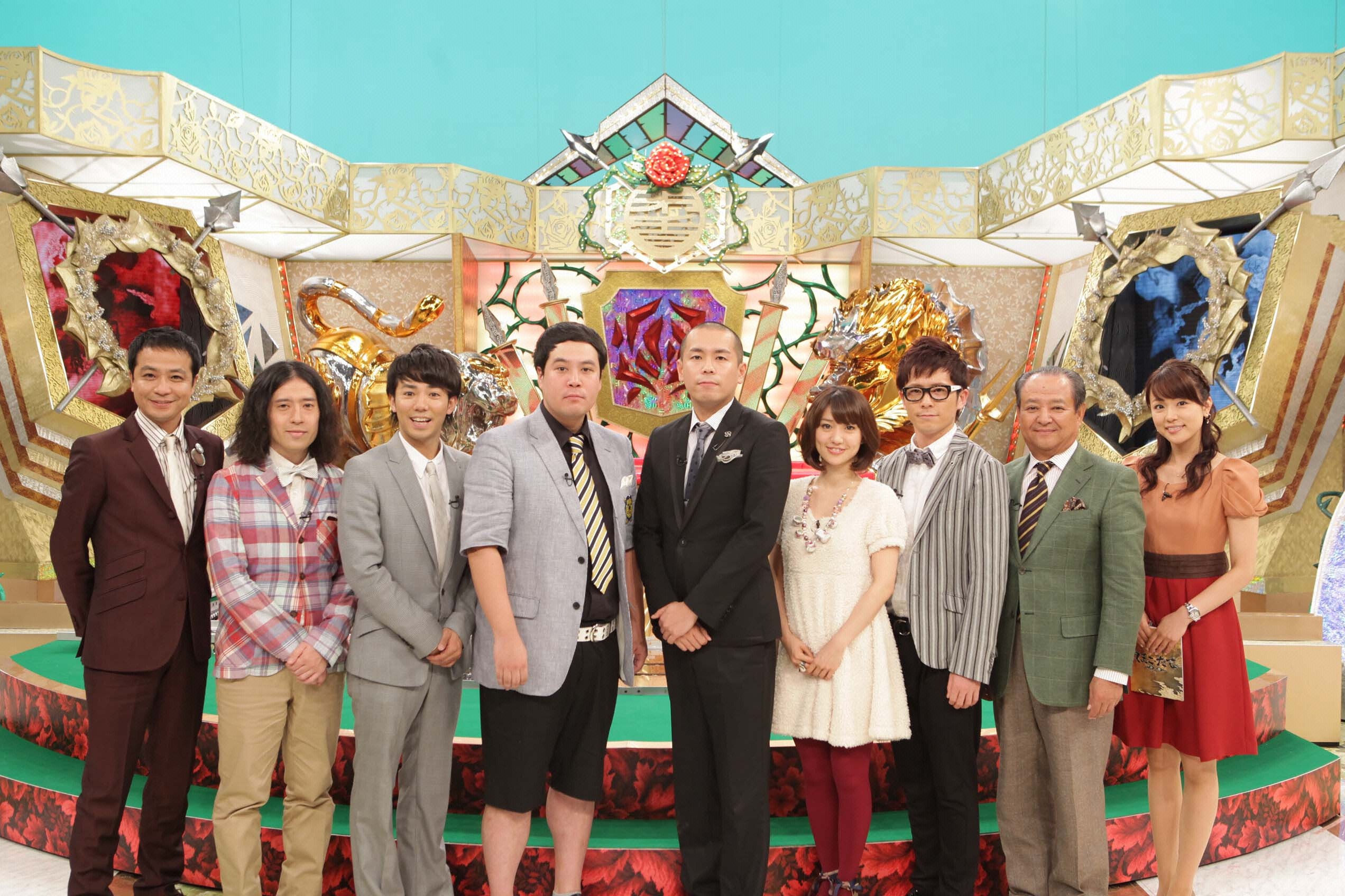 「ほこ×たて」ゴールデンタイム進出後初となる3時間半スペシャルに出演する（左から）中山秀征、ピース、タカアンドトシ、大島優子（AKB48）、オリエンタルラジオ藤森、大塚範一、本田朋子（フジテレビアナウンサー）。(c)フジテレビ