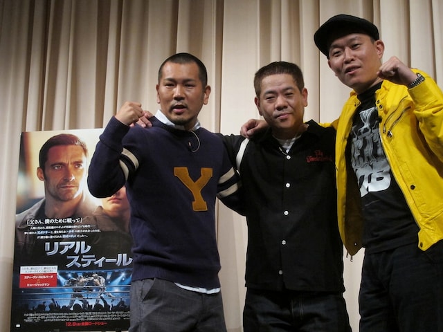 12月9日（金）から全国ロードショーされる映画「リアル・スティール」の試写会イベントに登場した千原せいじとFUJIWARA。