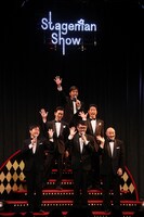 「ステージマンショー」で歴代MCを務めたあべこうじ、エハラマサヒロ、ムーディ勝山、くまだまさし、ギンナナ金成、永井佑一郎。(c)河村正和