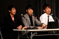 解説の徳井、司会の綾部、保護者のタケト。徳井の父は、最近急にナベをプッシュし始めたそう。(c)藤澤孝代（フォトプロ）