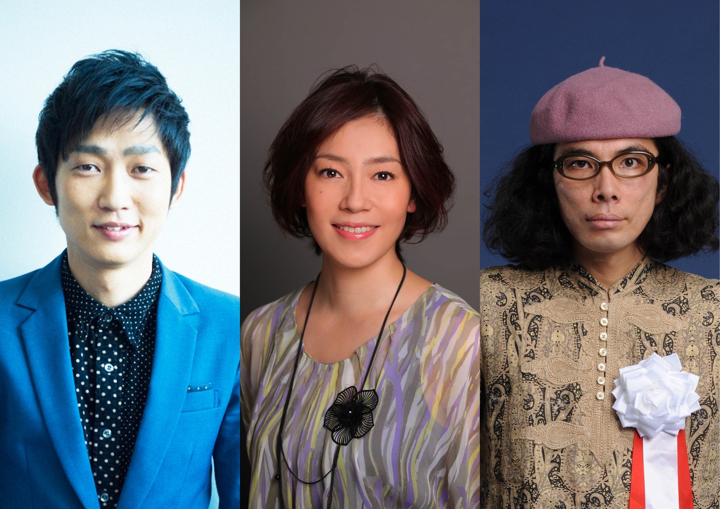 「スピリチュアルな1日」主演のNON STYLE石田（左）と、ヒロイン役を演じる須藤理彩（中央）、新キャストの片桐仁（右）。