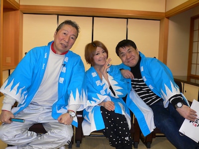 「笑う新選組」MCの石倉三郎、矢口真里、コント山口君と竹田君・山口（左から）。(c)テレビ朝日