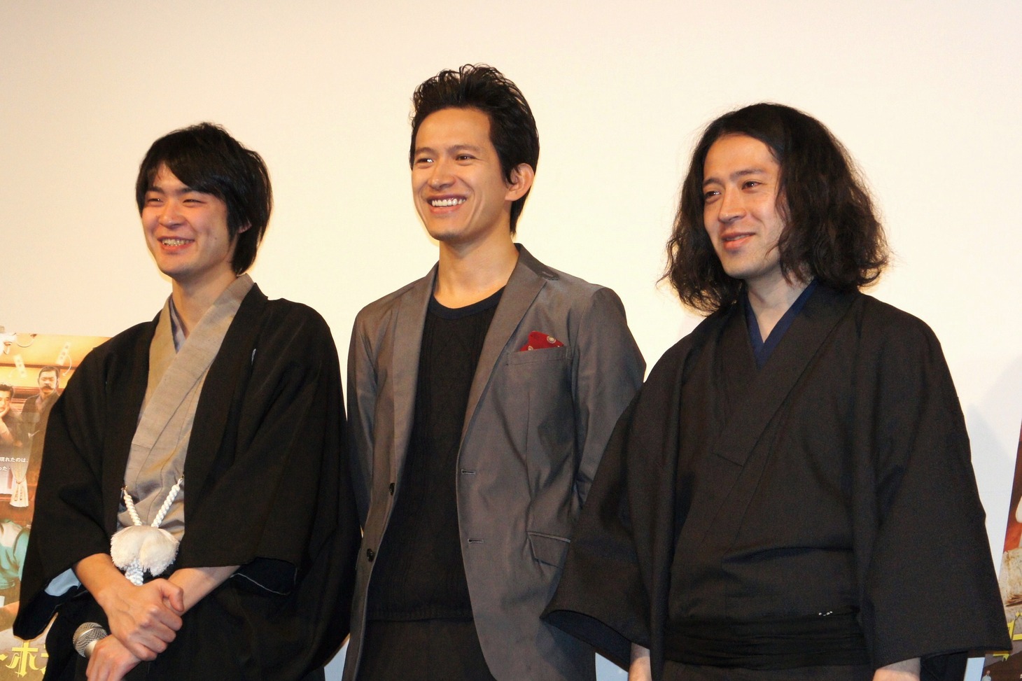 映画「ゴーストライターホテル」の公開直前イベントに登壇した（左から）かたつむり林、阿部力、ピース又吉。
