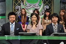 「孫の喜ぶ顔が見たい」実況の矢野武アナウンサー、小島慶子、オードリー若林（左から）。(c)日本テレビ