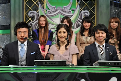 「孫の喜ぶ顔が見たい」実況の矢野武アナウンサー、小島慶子、オードリー若林（左から）。(c)日本テレビ