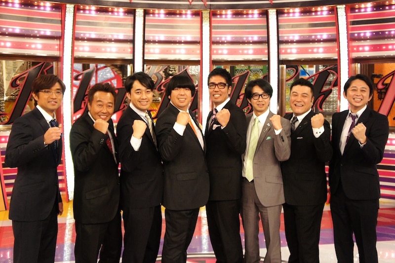 リニューアルされた「キカナイトF」に出演する、さまぁ～ず、バナナマン、おぎやはぎ、アンタッチャブル山崎、有吉弘行（左から）。