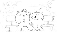 サミットクラブ・ムラコが描いた、堀内孝雄の新曲「笑うは薬」MVのアニメVer.「ベヤン太編」のイラストのラフスケッチ。