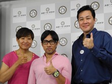 公開生中継「スポーツのチカラ チャンネル開局記念！ 第1回スポチカクロストーク」に出演した南海キャンディーズ・しずちゃん、前園真聖、川合俊一（左から）。