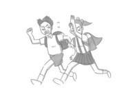 鉄拳がパラパラマンガで描いた「ドラゼミ」のテレビCM「全力疾走編」の1コマ。