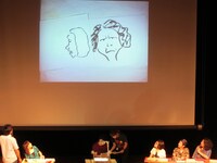 ひとりと清水の口論の間に増子と金子が描きあげたやしろの似顔絵。