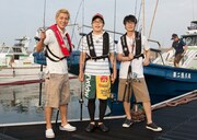 「ロンブー亮のGO!GO!釣りごはん」(CSフジテレビONE スポーツ・バラエティ)の収録を行ったロンドンブーツ1号2号・田村亮、ドランクドラゴン鈴木、キングオブコメディ高橋(左から)。