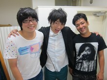 10月14日（日）、渋谷・ヨシモト∞ホールにて開催される「無限大学園 学園祭2012」の学園祭実行委員会。左から、ライス関町、LLR福田、エリートヤンキー橘。