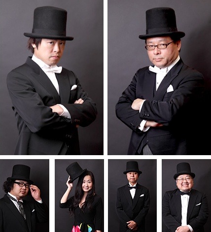 トークイベント「TRYナイト vol.1」に出演する石神秀幸（左上）らラーメン評論家たち。