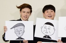 花輪君役のウエンツ瑛士（左）と、小杉君役の森三中・大島（右）。