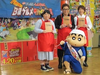 4月20日より全国公開される「映画クレヨンしんちゃん バカうまっ！ B級グルメサバイバル!!」にて、ゲスト声優を務める渡辺直美、コロッケ、川越達也。