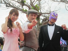 映画「デルシネ」より、後藤ひろひと監督（中央）、桜 稲垣早希、エルシュリケン。