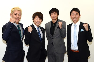 「ロンブー＆チュートの芸能人ヒットソングで爆笑ショーバトル！SP」でMCを務めるロンドンブーツ1号2号（左）と、チュートリアル（右）。