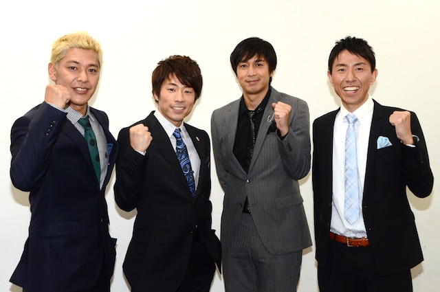 「ロンブー＆チュートの芸能人ヒットソングで爆笑ショーバトル！SP」でMCを務めるロンドンブーツ1号2号（左）と、チュートリアル（右）。