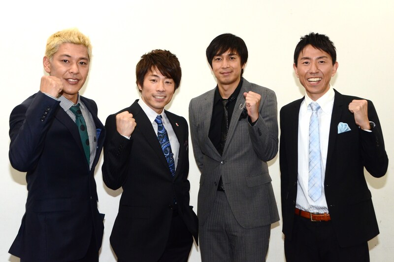 「ロンブー＆チュートの芸能人ヒットソングで爆笑ショーバトル！SP」でMCを務めるロンドンブーツ1号2号（左）と、チュートリアル（右）。