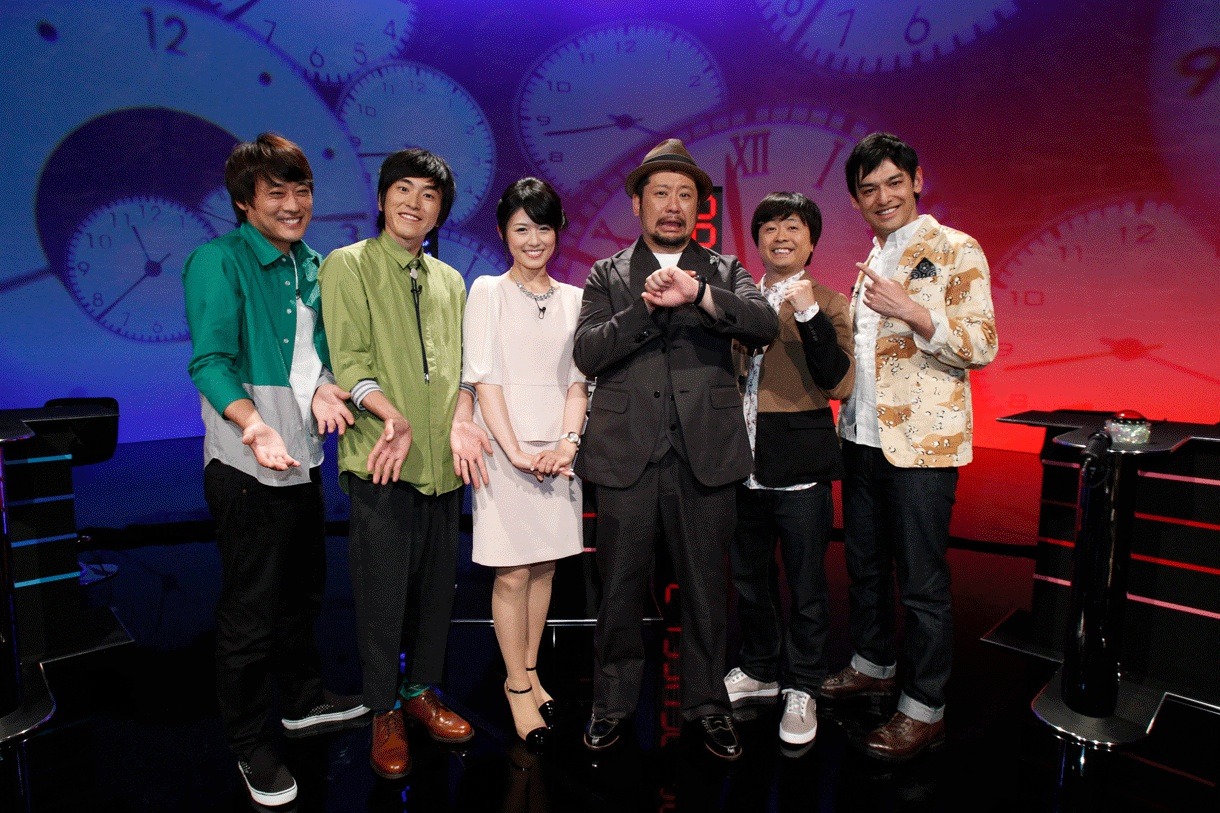 「時間を支配しろ！クイズ★ギリドメ！」に出演する（左から）フルーツポンチ村上、しずる村上、中島めぐみ関西テレビアナウンサー、ケンドーコバヤシ、次長課長・河本、シャンプーハットてつじ (c)KTV