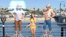 株式会社ジーユーのテレビCM「クロップドパンツ ピース星人 L.A.ナンパ」編の一場面。