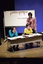 「一人暮らし」をテーマに行われた第3局。（左から）アンガールズ田中、能町みね子、解説の東京03豊本。