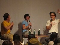 「原宿シネマ×男はつらいよ」第2弾でトークショーを行ったオジンオズボーン篠宮、ピーマンズスタンダード南川、ワンワンニャンニャン菊地。