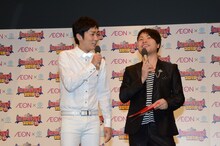 「イオン×よしもと『ハイスクールマンザイ2013～H-1 甲子園～』」制作＆特別部門発表会見でMCを担当したNON STYLE。大会決勝戦でも総合司会を務める。