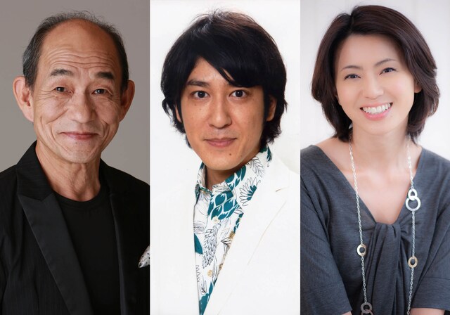 「夏の無料放送11時間スペシャル～居間から出発！WOWOWエンタメ世界旅行～」に出演するココリコ田中（中央）と、笹野高史（左）、進藤晶子（右）。