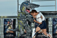 ボクシングで鍛えたパンチ力でナイフヘッドを倒そうとする、しずちゃん（右）。