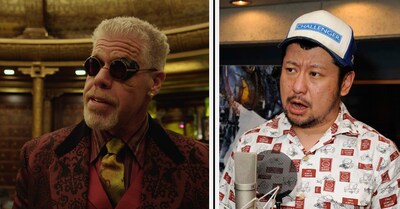 ハリウッド映画「パシフィック・リム」に日本語吹き替えキャストとして出演するケンドーコバヤシ（右）。左が、ケンコバが吹き替えを担当した、ロン・パールマン演じる“謎の男”ハンニバル・チャウ。(c)2013 WARNER BROS.ENTERTAINMENT INC.AND LEGENDARY PICTURES FUNDING,LCC